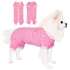TONY HOBY dog pajamas in pink with waffle stripes for comfortable daily wear.