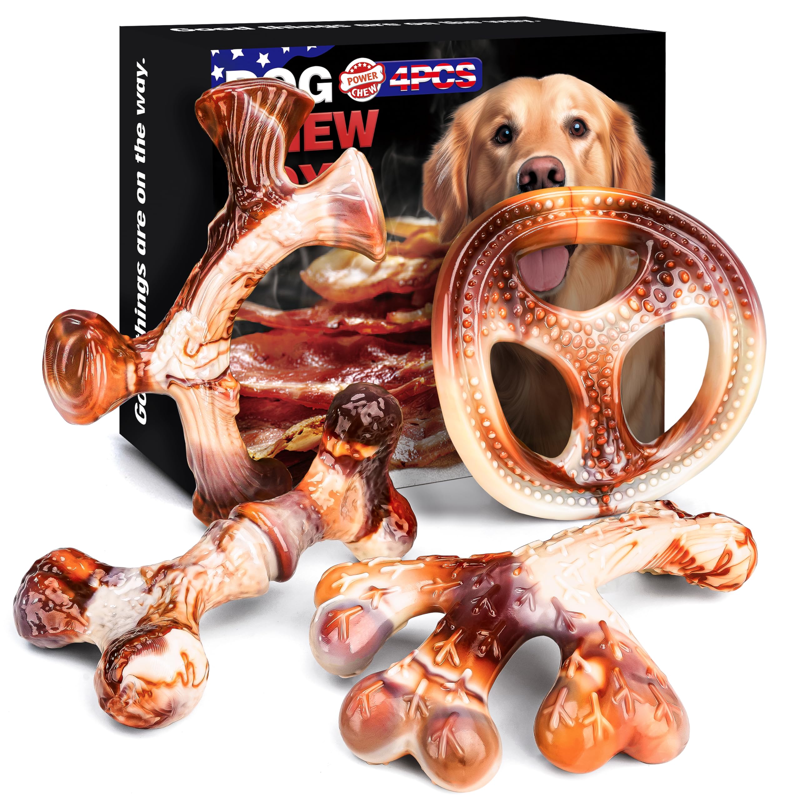 TonyEst 4-pack dog chew toys pictured together offer a rugged solution for aggressive chewers