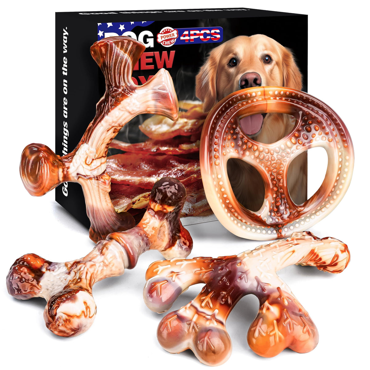 TonyEst 4-pack dog chew toys pictured together offer a rugged solution for aggressive chewers