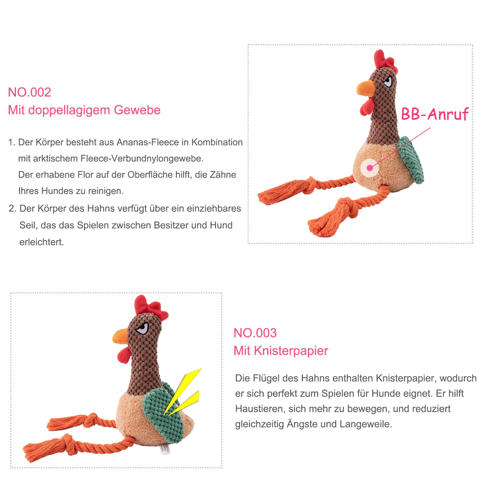 TONYFY rooster knot toy soft-materials shot conveys cuddle-worthy comfort for puppies