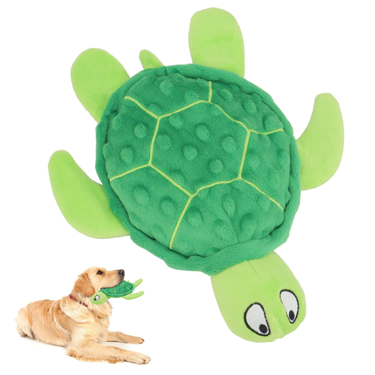 TONYFY squeaky sea turtle plush toy green, durable for small chewers.