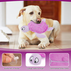 TONYFY Squeaky Sea Turtle Plush Toy crinkle closeup—engages dogs during indoor play.