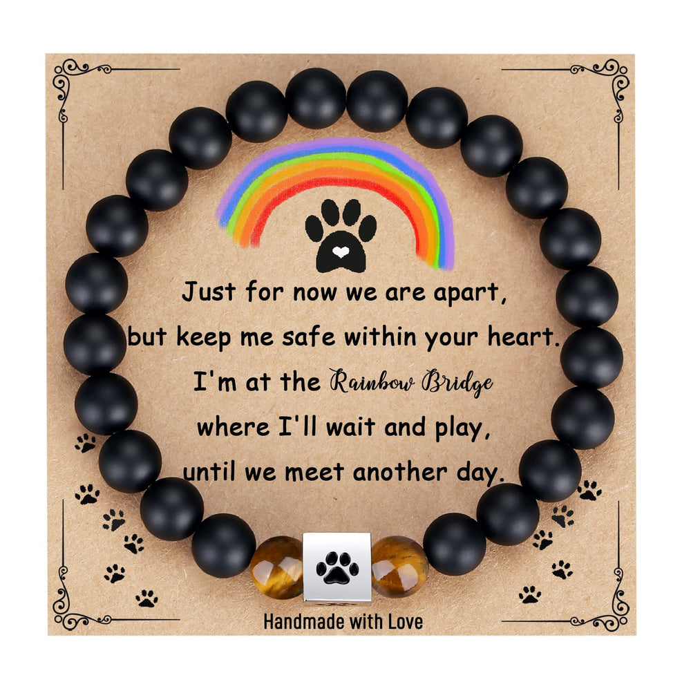 TONY & SANDY pet memorial bracelet closeup with natural gemstones for remembrance.