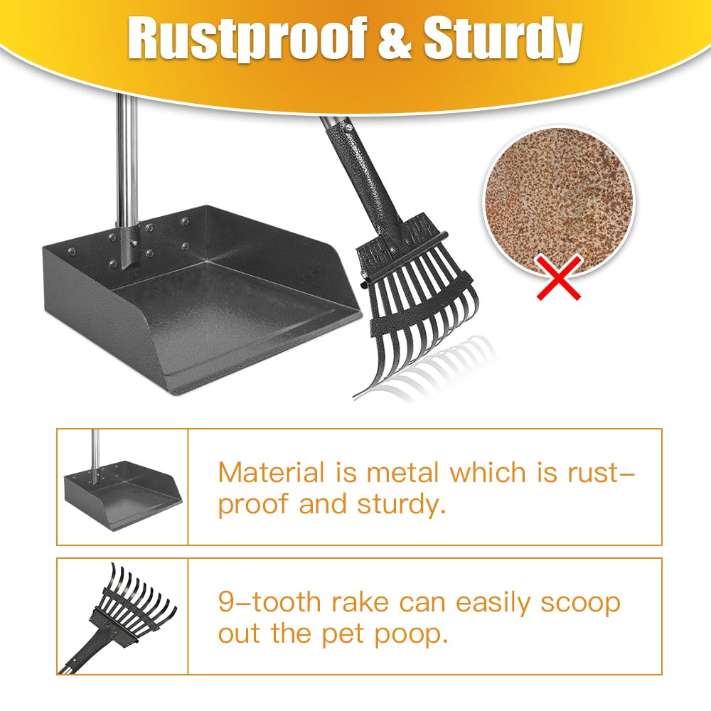 TOOGE pooper scooper rust-proof stainless design cleans easily after use.