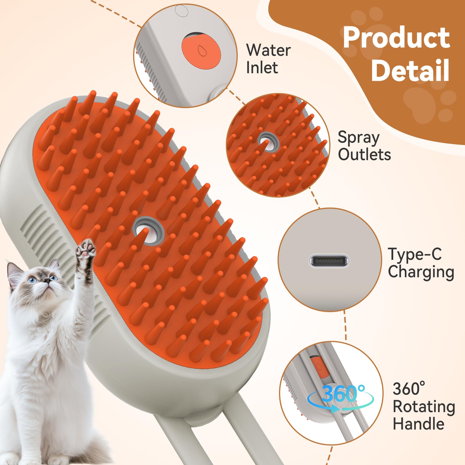 TOOLIAR 4 in 1 Pet Steam Brush low-noise motor for calm sessions