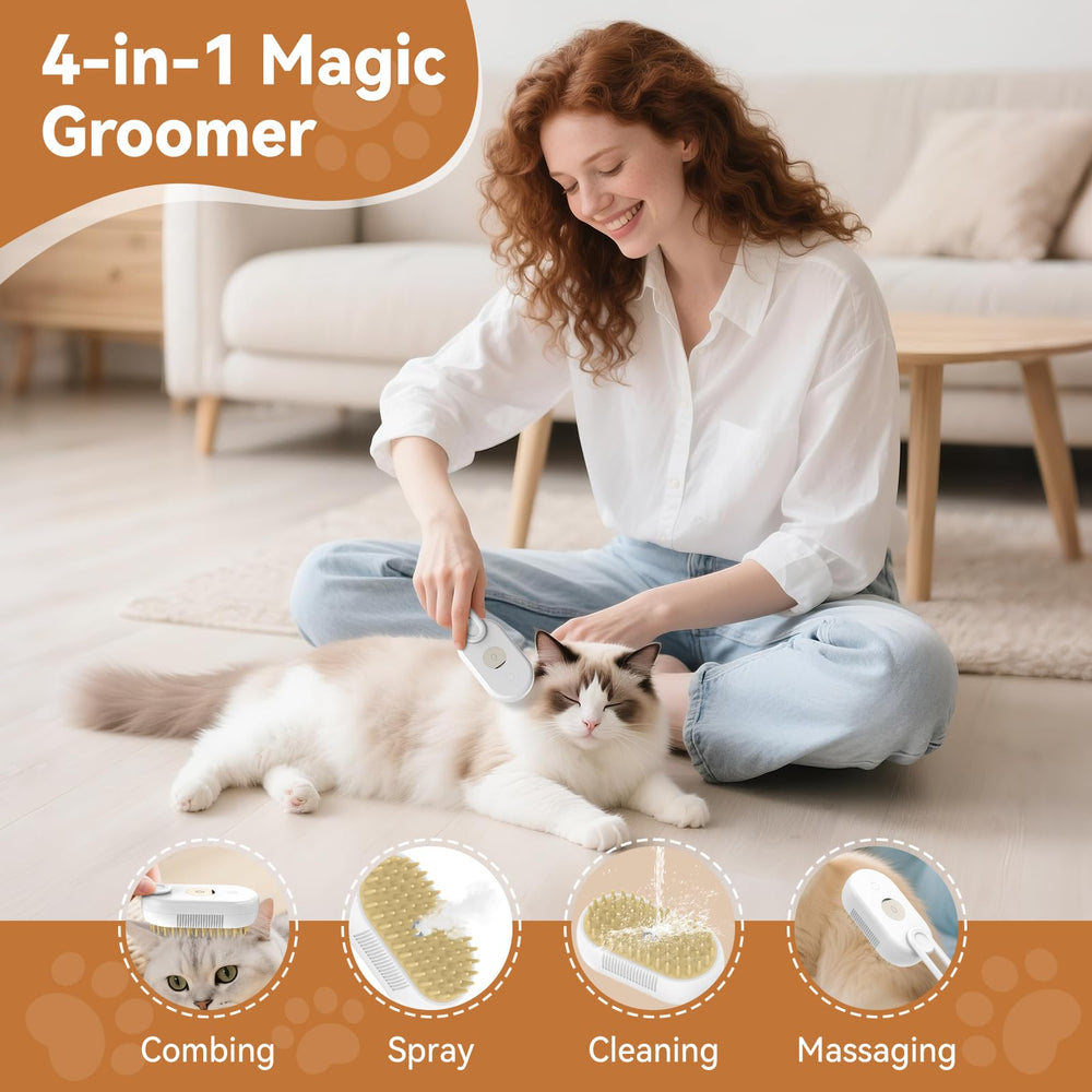 TOOLIAR 4 in 1 pet steam brush rechargeable-quiet design enables calm grooming.