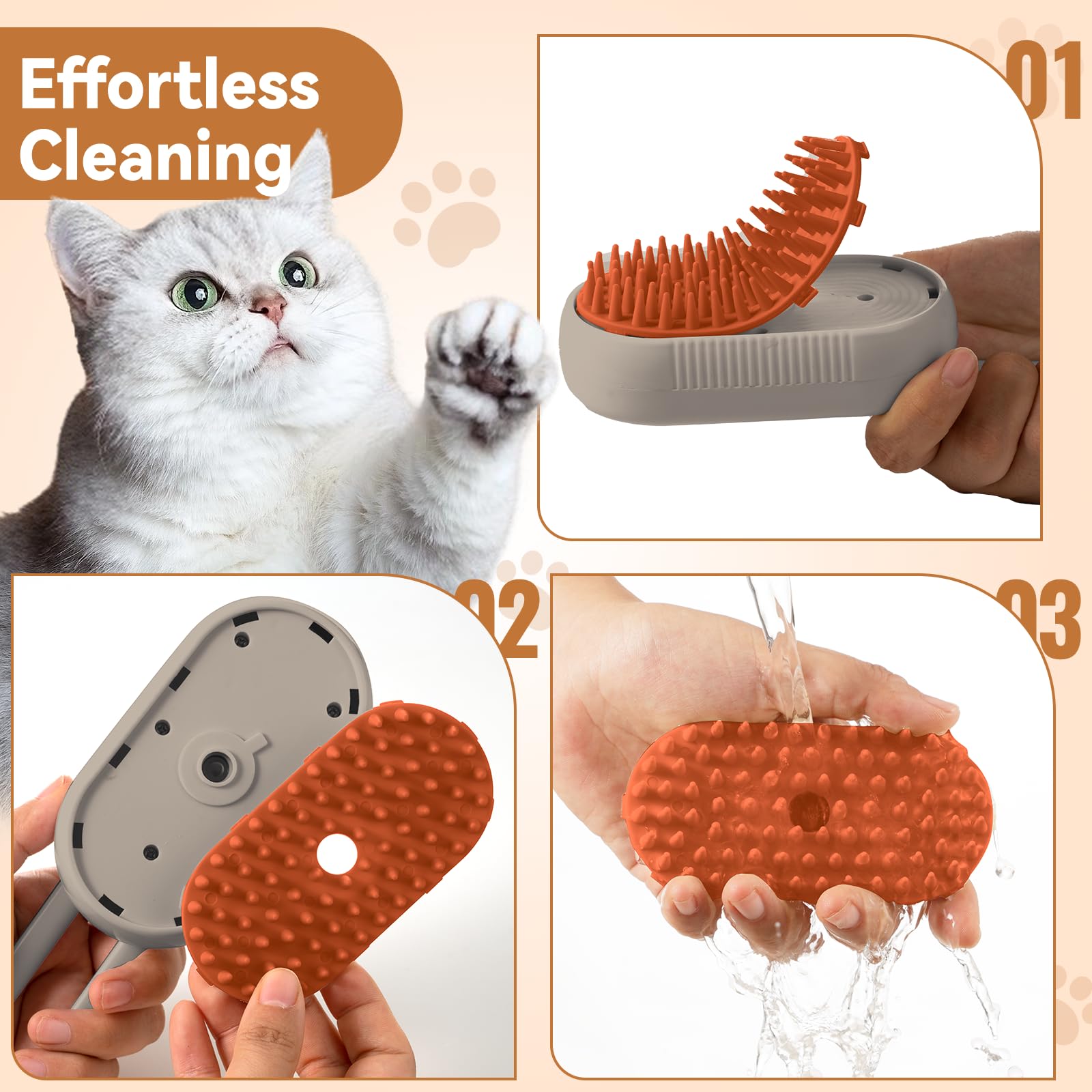 TOOLIAR 4 in 1 Pet Steam Brush soft skin-friendly materials for gentle grooming