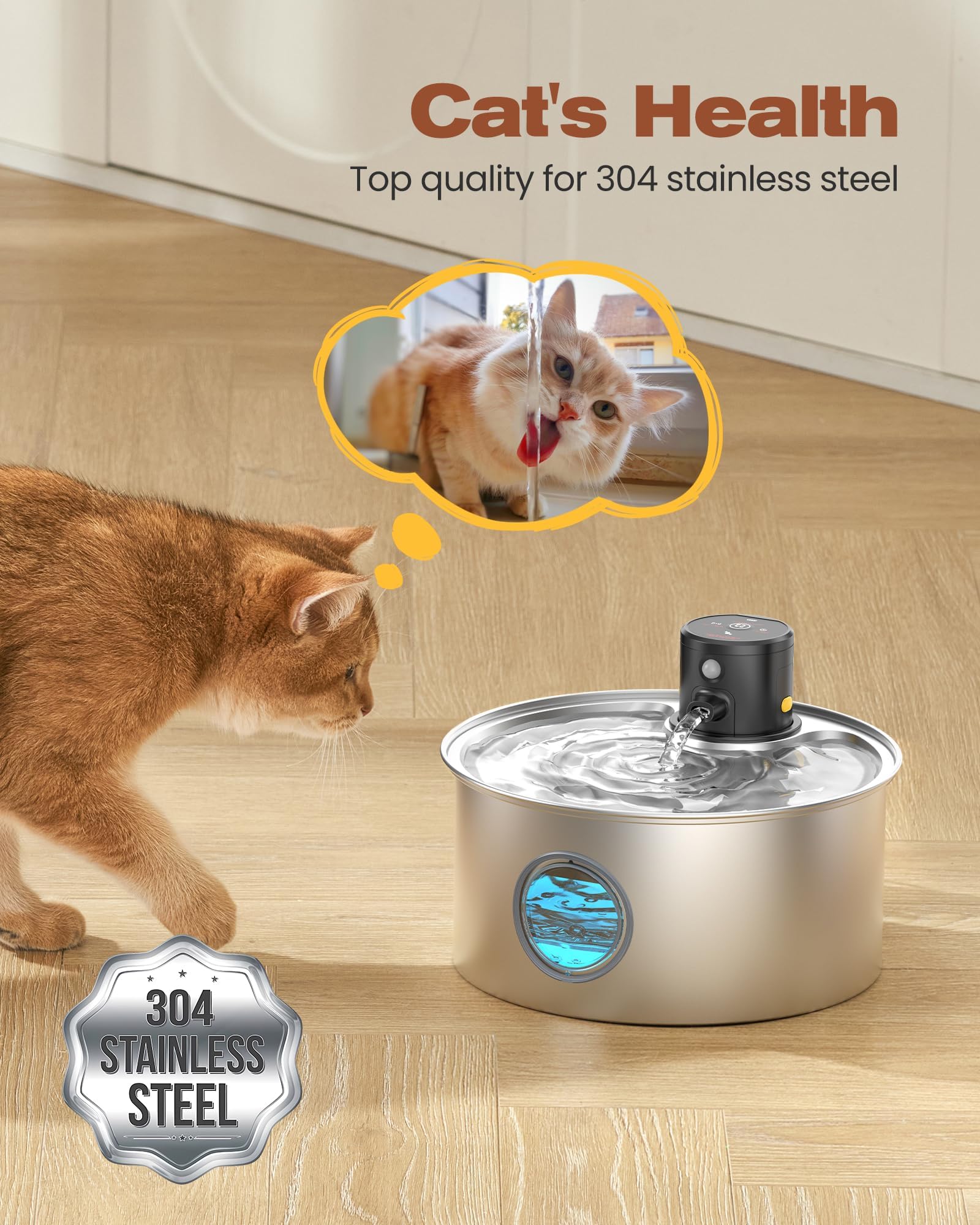 TOONIOOS stainless steel cat fountain design resists rust for durable daily hydration