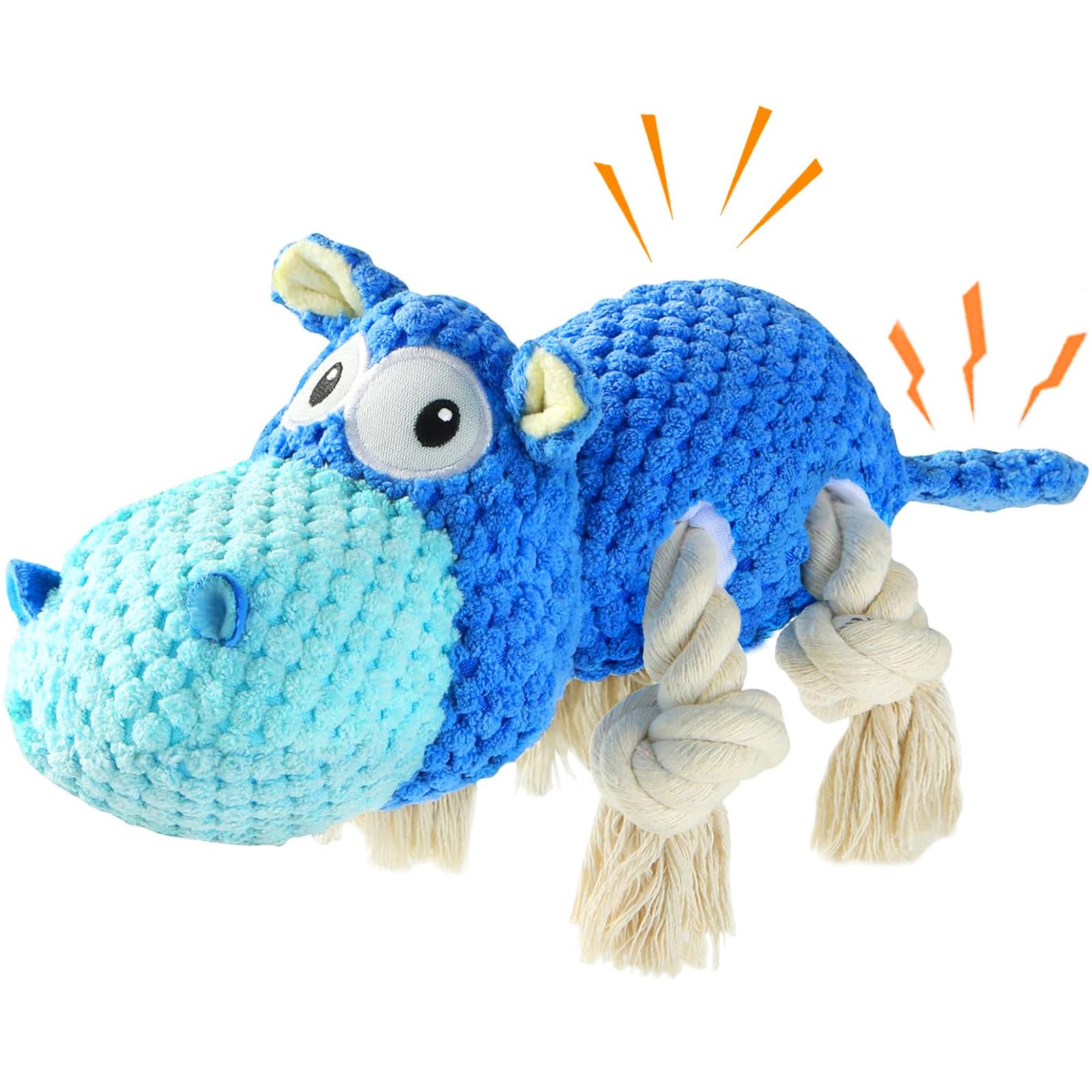 TOOPTATE blue plush dog toy with squeaker for hours of interactive play.