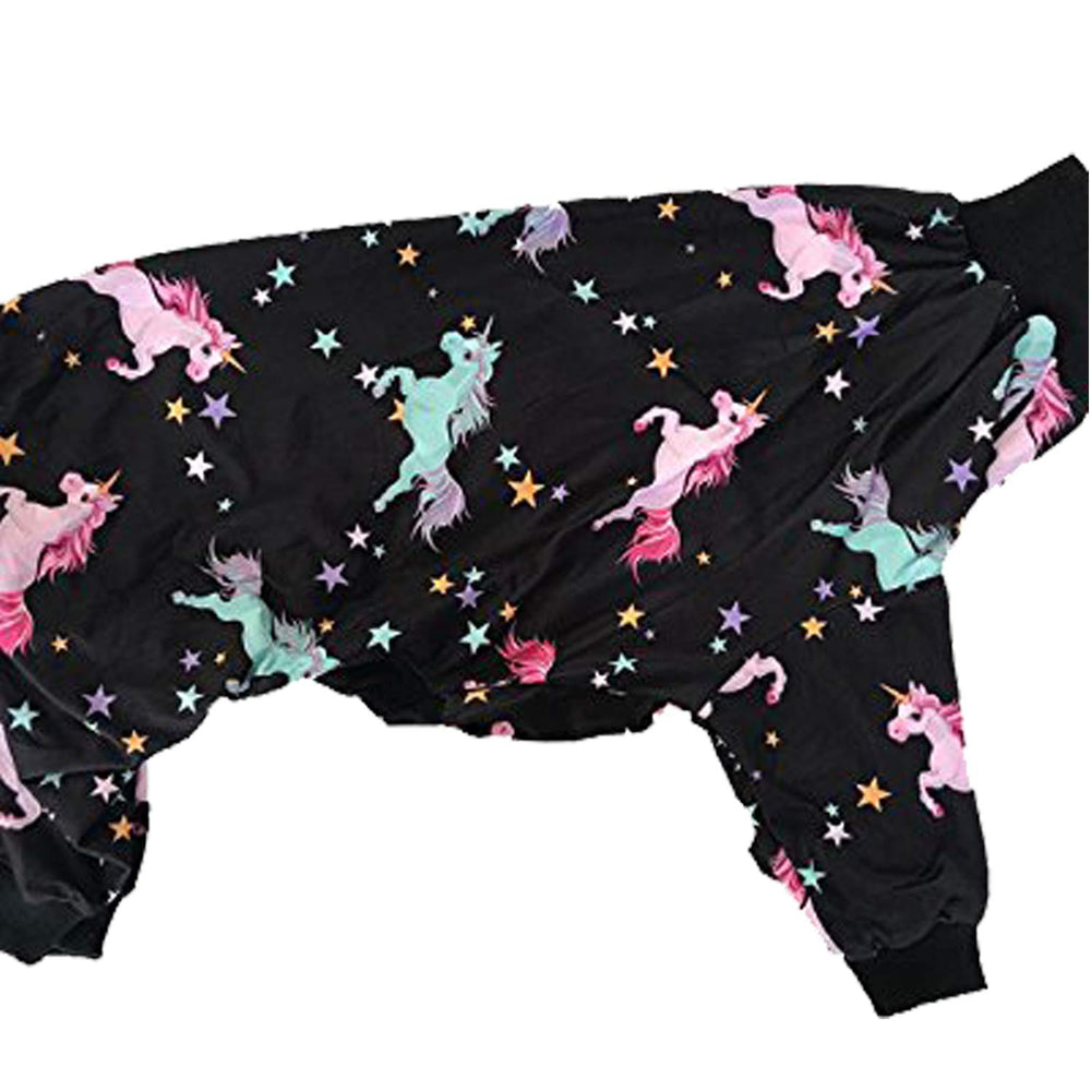 Tooth & Honey Pit Bull Unicorn Pajamas broad-chest friendly cut on dog.