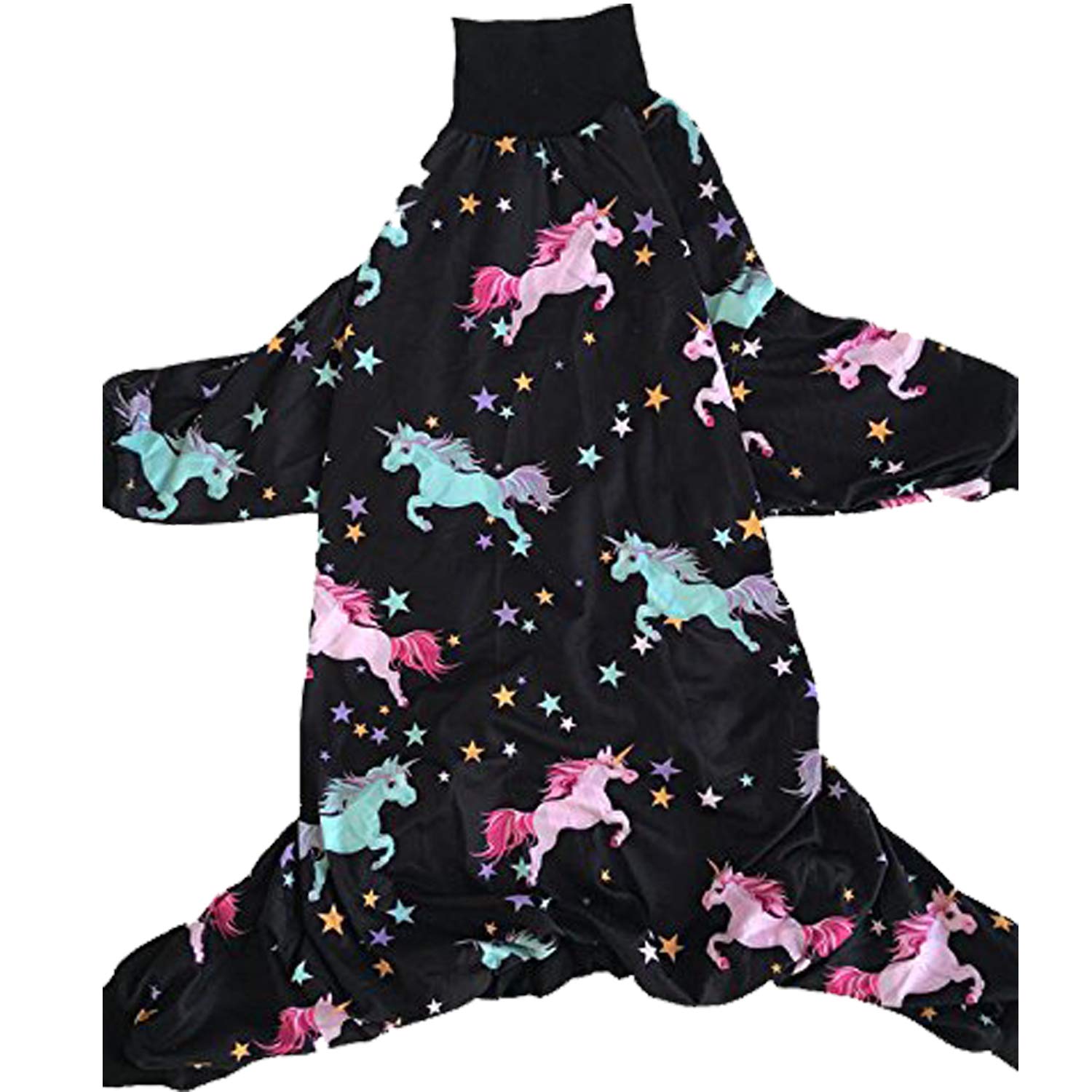 Tooth & Honey Pit Bull Unicorn Pajamas worn by dog, highlighting easy pullover fit.