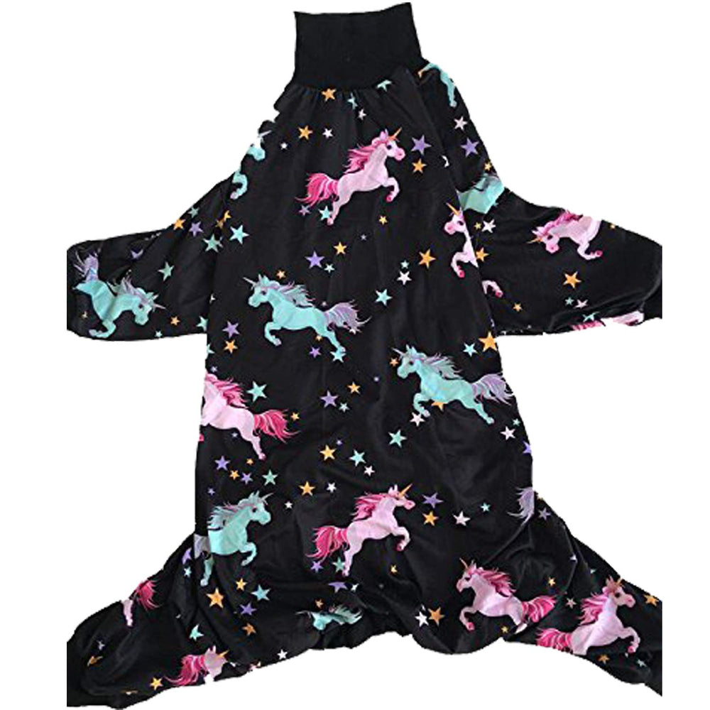 Tooth & Honey Pit Bull Unicorn Pajamas worn by dog, highlighting easy pullover fit.