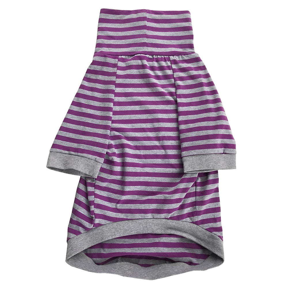 Tooth and Honey pitbull shirt purple grey model XL shows breathable, lightweight comfort