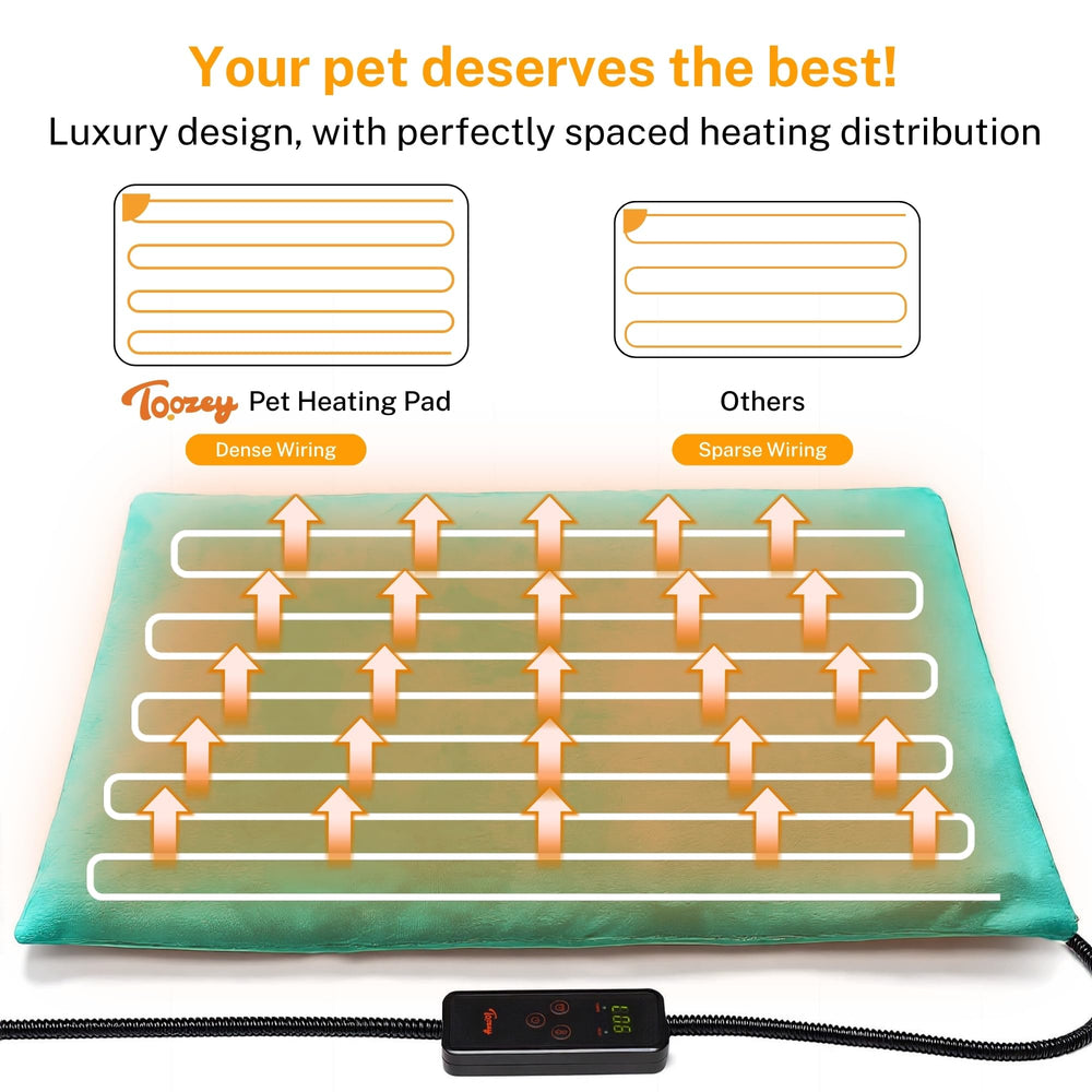 Toozey 28x20in green heating pad provides ample warmth for pets