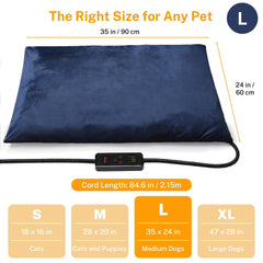 Toozey 35x24in heated pet mat offers ample space for dogs and cats.