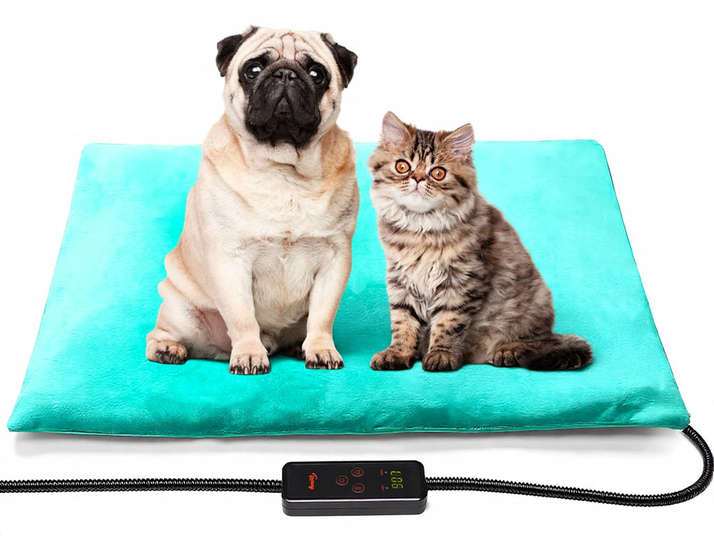 Toozey dog cat heating pad with LED controller shows precise warmth adjustment for pets