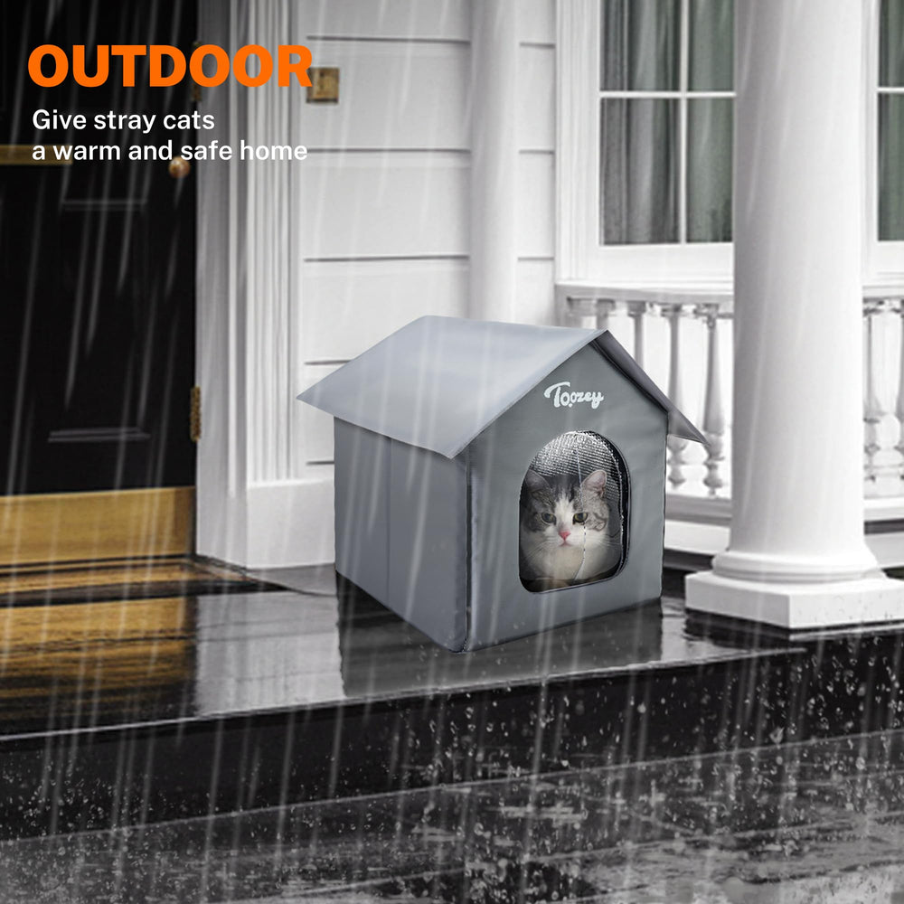 Toozey feral cat shelter in outdoor use with weatherproof design