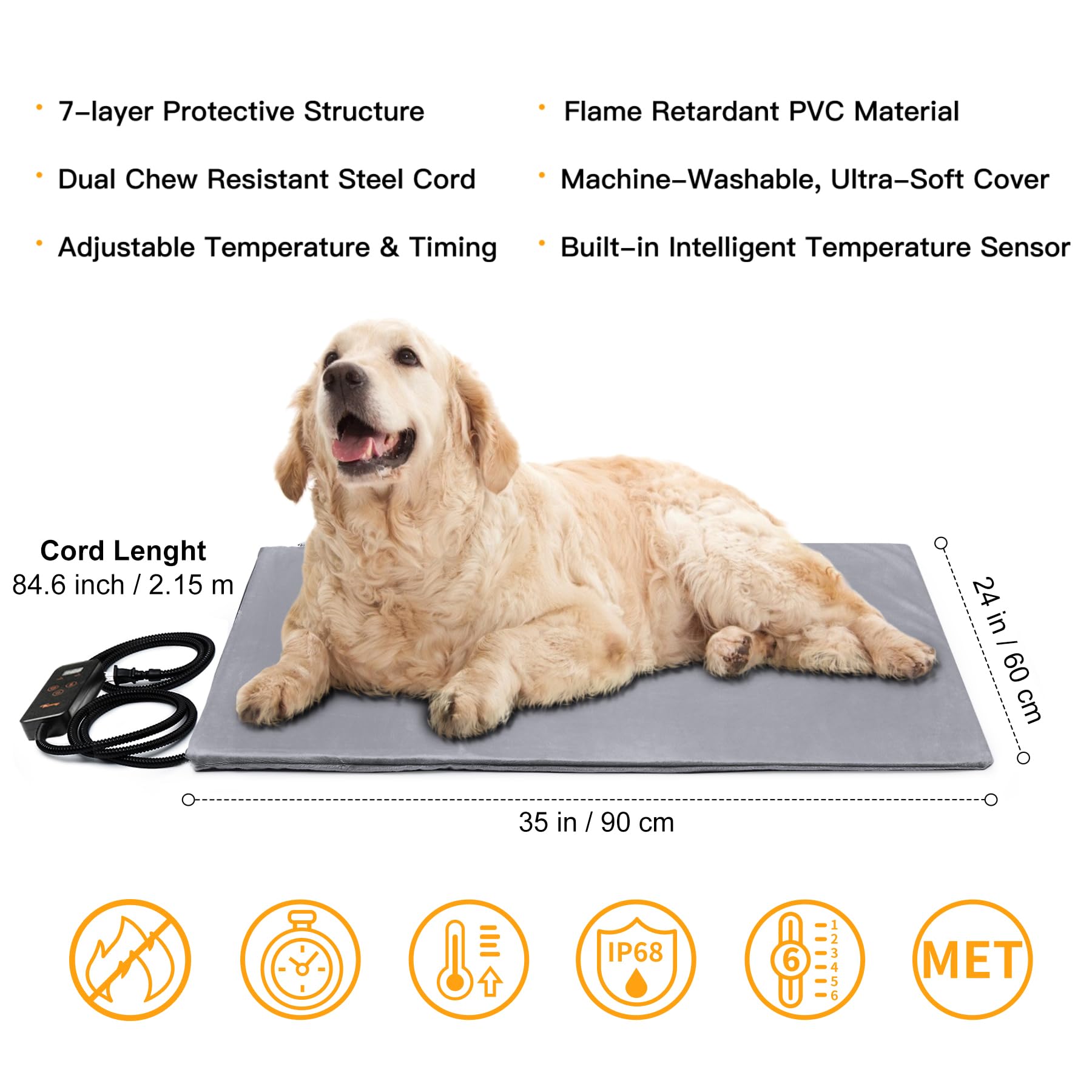 Toozey large heated pet mat top view highlighting generous sizing