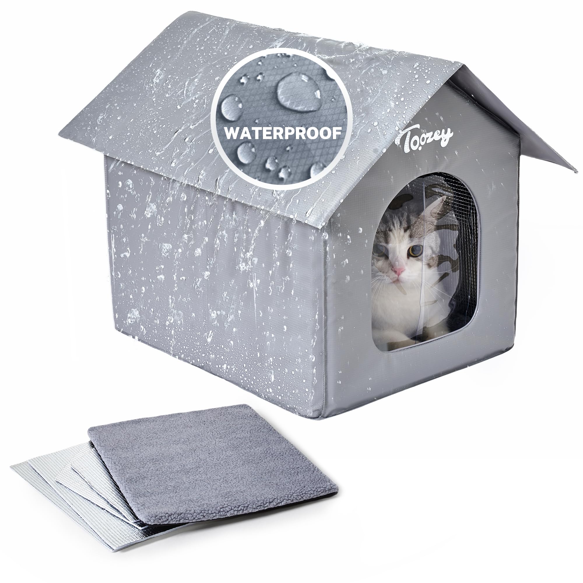 Toozey outdoor cat house with Velcro assembly for quick tool-free setup