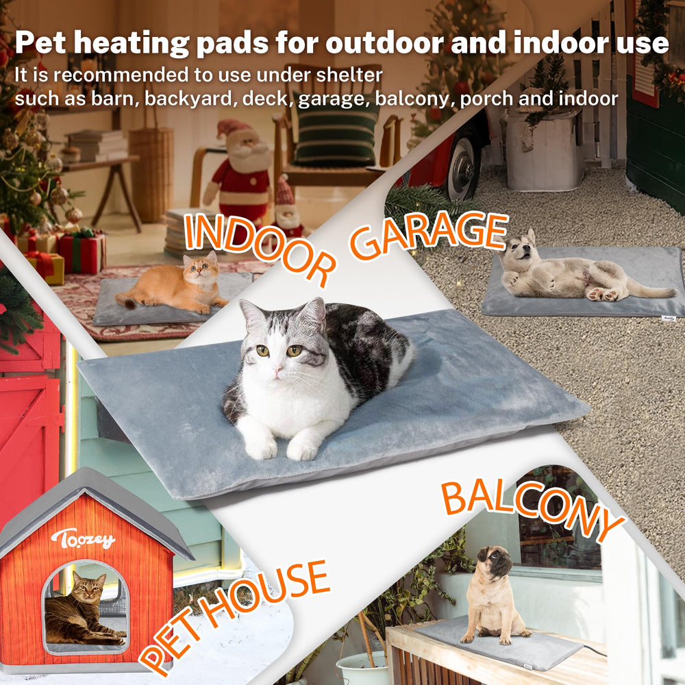 Toozey outdoor pet heating pad easy-clean cover demonstrates machine-wash convenience.