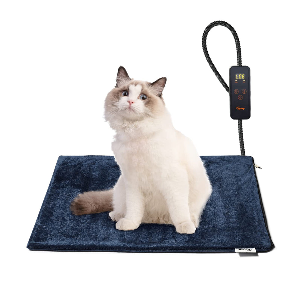 Toozey pet heating pad shows temperature control for customizable warmth.