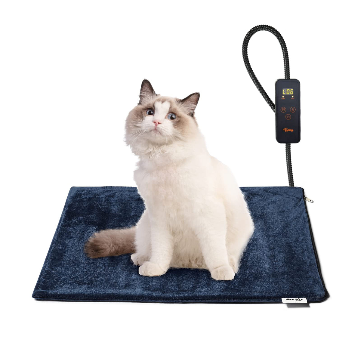 Toozey pet heating pad shows temperature control for customizable warmth.