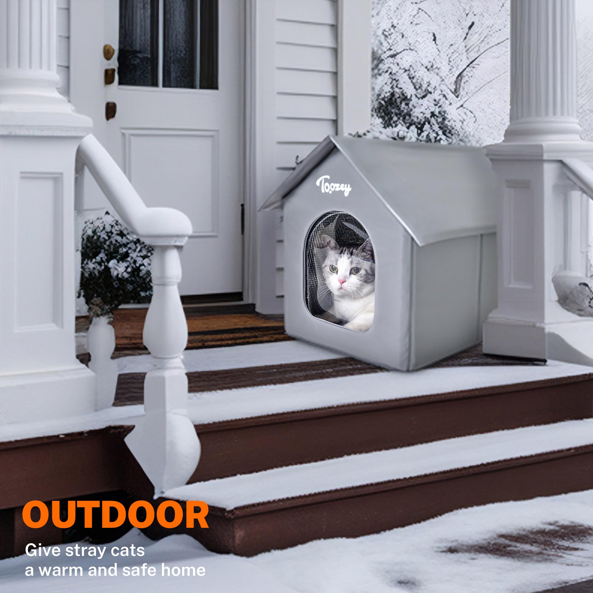 Toozey winter protection cat shelter enabling dry, snug outdoor refuge