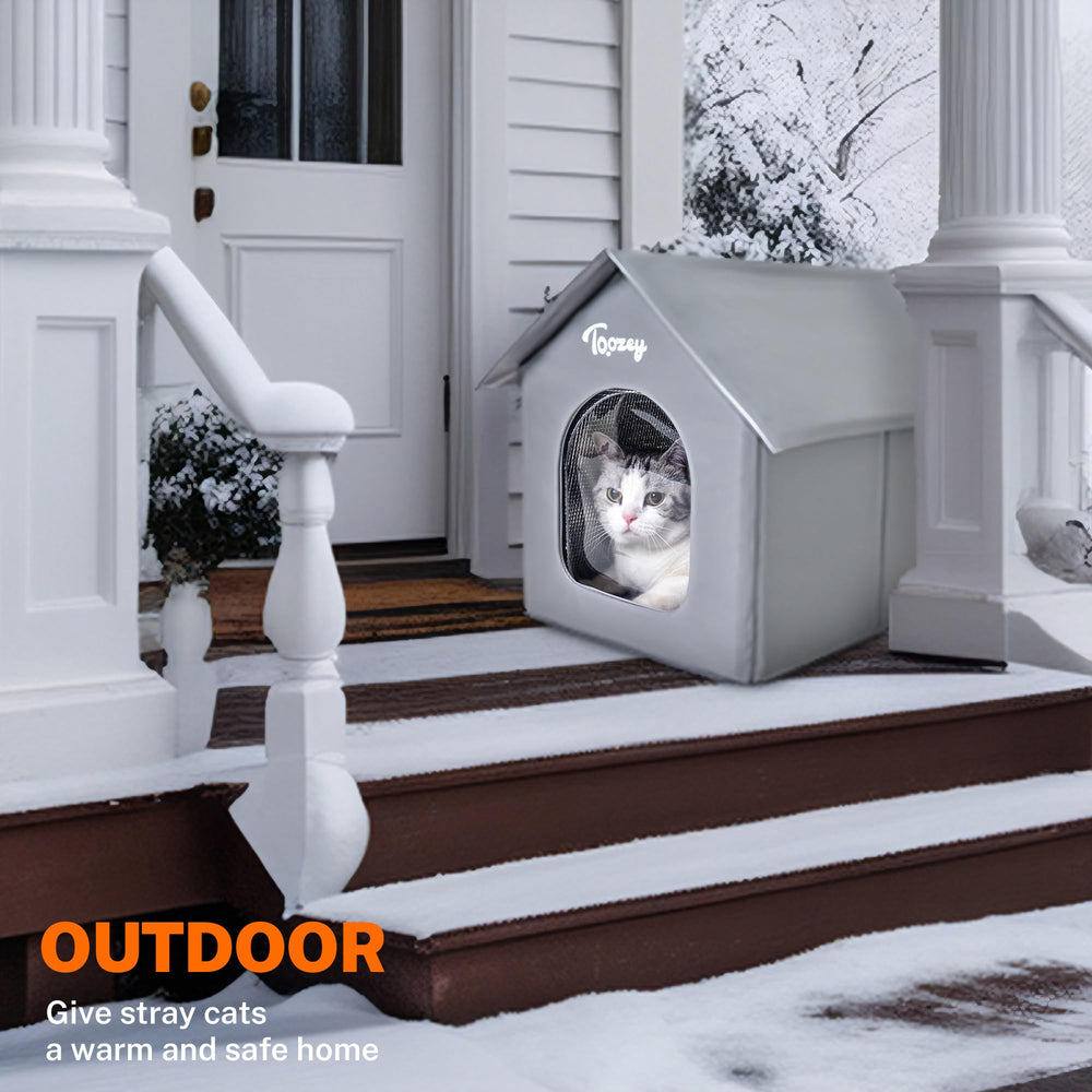 Toozey winter protection cat shelter enabling dry, snug outdoor refuge