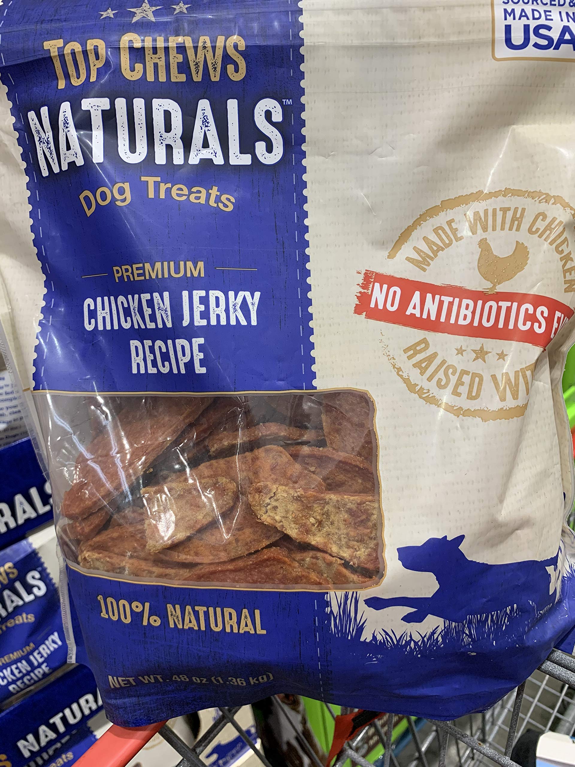 Top Chews chicken jerky 2pack ingredients panel—natural ingredients for dogs.