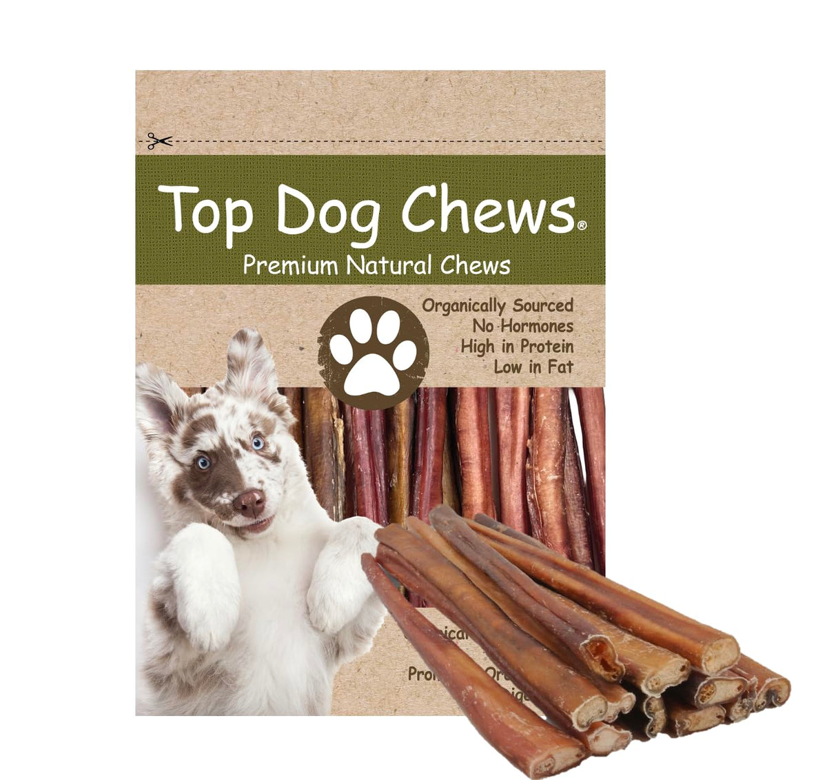 Top Dog Chews 12inch bully stick closeup highlighting a durable, long-lasting chew