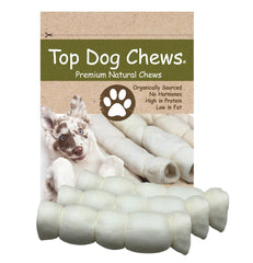 Top Dog Chews beef cheek rolls 9-11in pack closeup for long-lasting chew