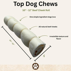 Top Dog Chews beef cheek rolls rugged texture for durability against power chewers