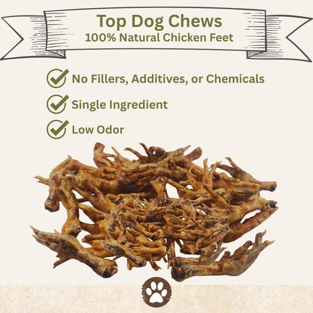 Top Dog Chews chicken feet close-up texture emphasizes crunch for dental care