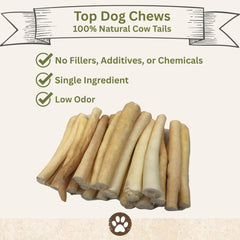 Top Dog Chews cow tail texture closeup highlights natural chew fibers.