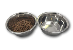 Top Dog Chews 8-inch stainless steel bowls for easy feeding and hydration.