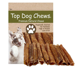 Top Dog Chews beef trachea 12in pack closeup highlighting natural dental care potential