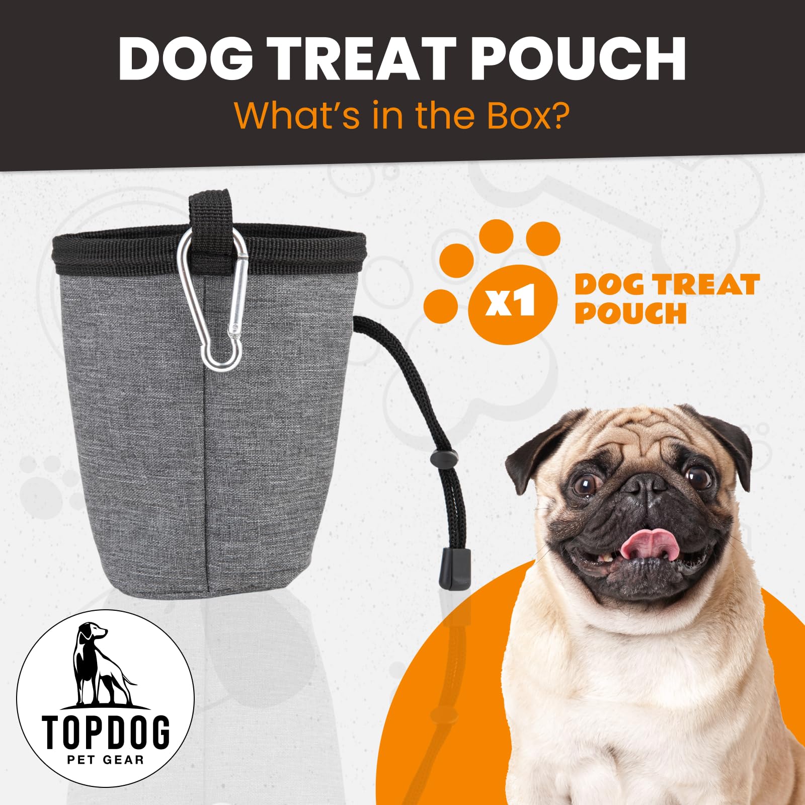 Top Dog Pet Gear puppy treat pouch with water-proof liner keeps treats dry during walks.
