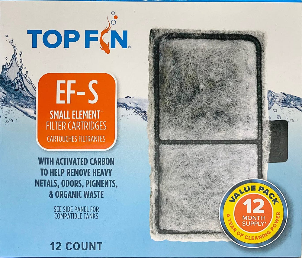 Top Fin EF-S carbon cartridge closeup highlighting activated carbon for odor reduction