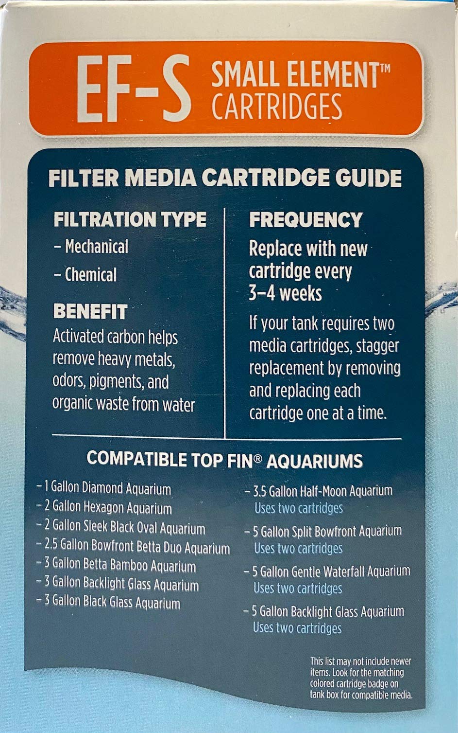 Top Fin EF-S cartridge packaging showing 12-count supply for continuous filtration