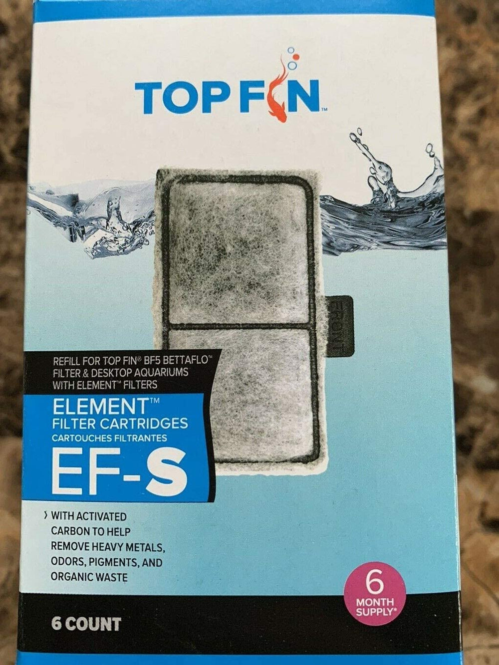 Top Fin EF-S cartridges side view highlighting carbon core for odor control