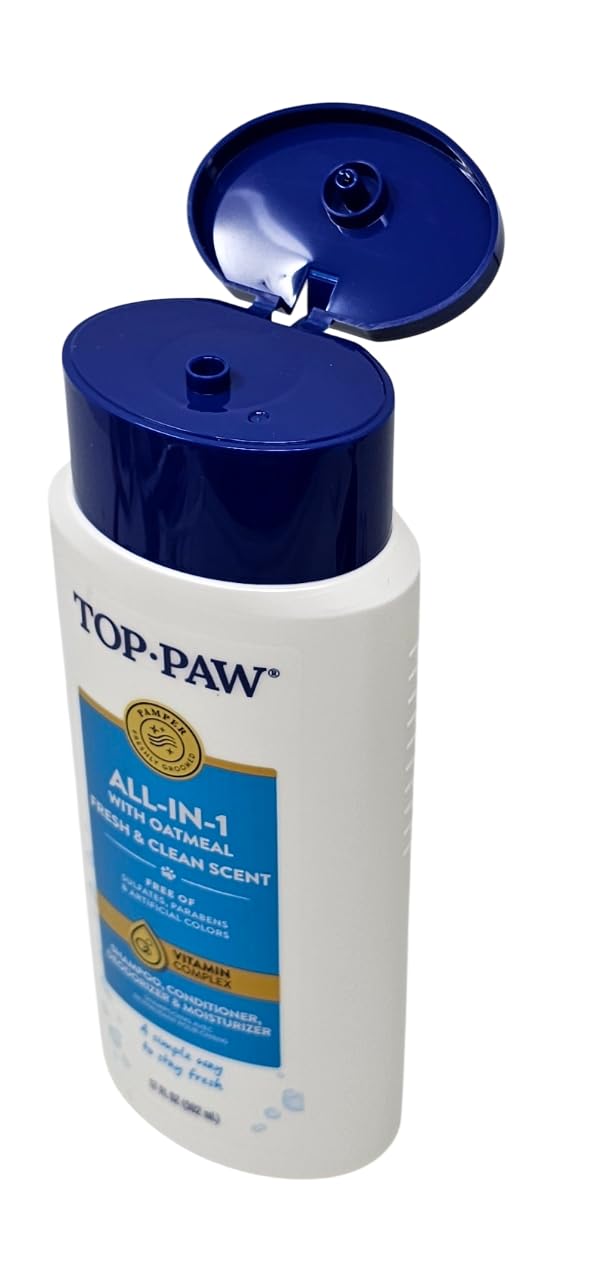 Top Paw All-in-1 oatmeal-swirl: soothing formula supports skin comfort and fresh scent.