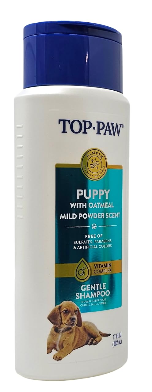 Top Paw Puppy Oatmeal Gentle Shampoo close-up lather for easy rinsing.