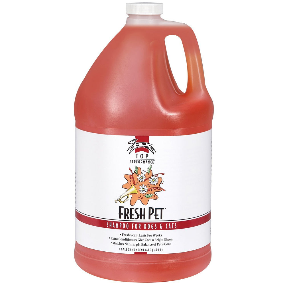 Top Performance Fresh Pet Shampoo bottle for easy grooming and lasting scent.