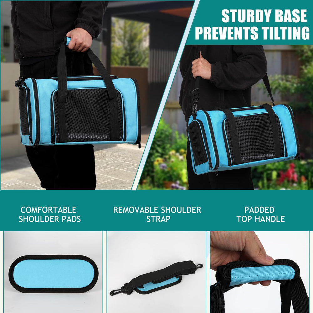 Top tasta dog cat carrier blue medium bag-strap, double-strap carry for shoulder or hand.