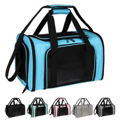 Top tasta dog cat carrier blue medium front view, airline-friendly travel ready.