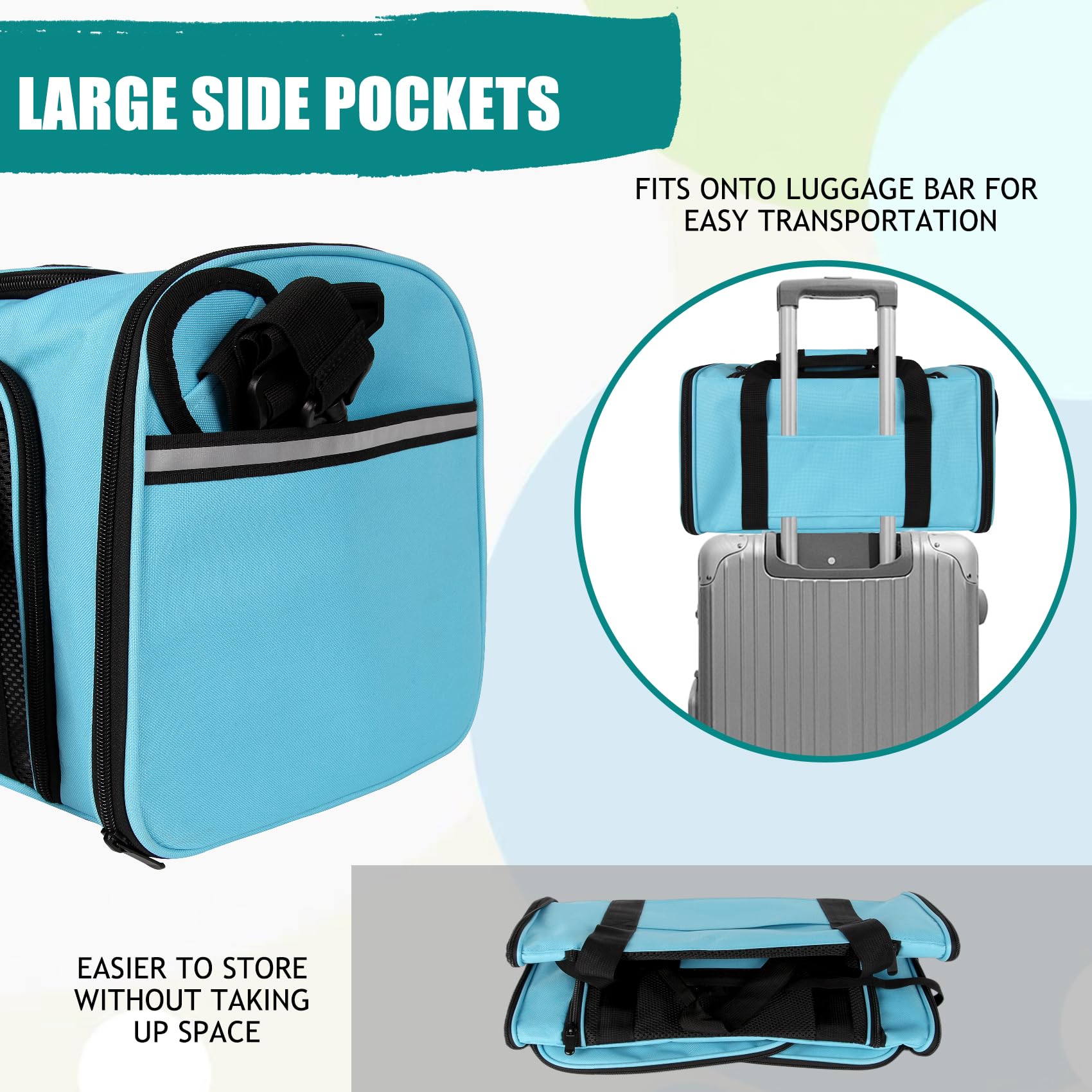 Top tasta dog cat carrier blue medium inside-view, removable plush mat for cozy travels.