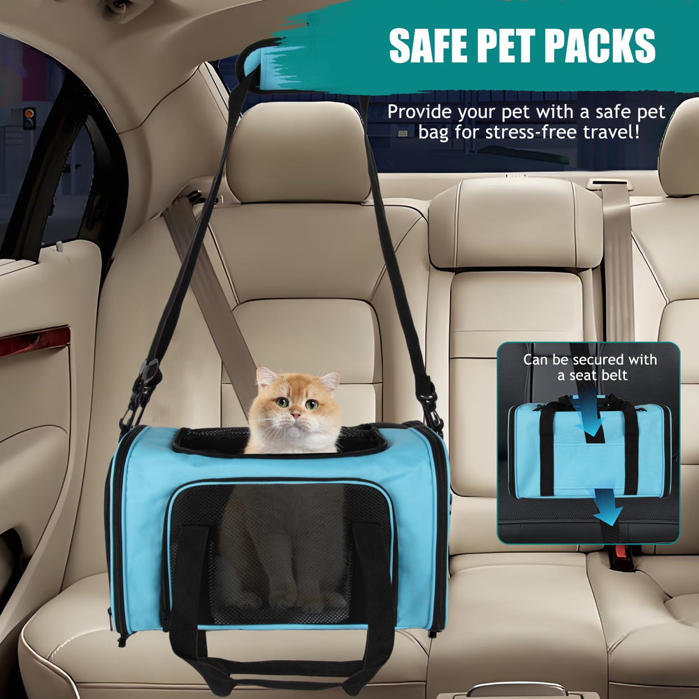 Top tasta dog cat carrier blue medium zipper, safe non-slip closure prevents escape.