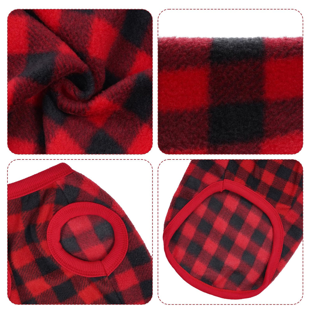 Topbuti dog fleece sweater plaid back view with secure fit and ribbed hem