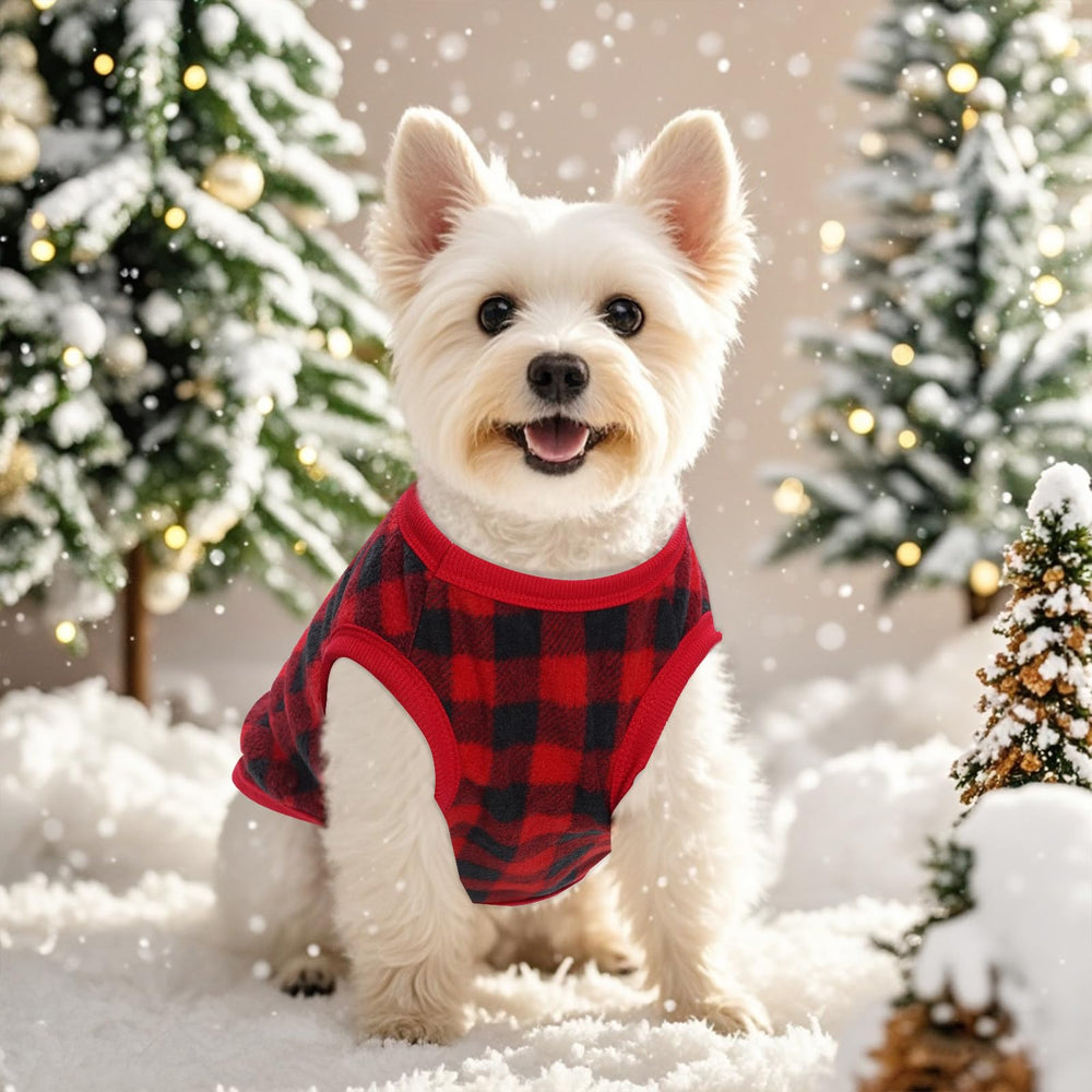 Topbuti dog fleece sweater plaid on pet demonstrating snug warmth and holiday style