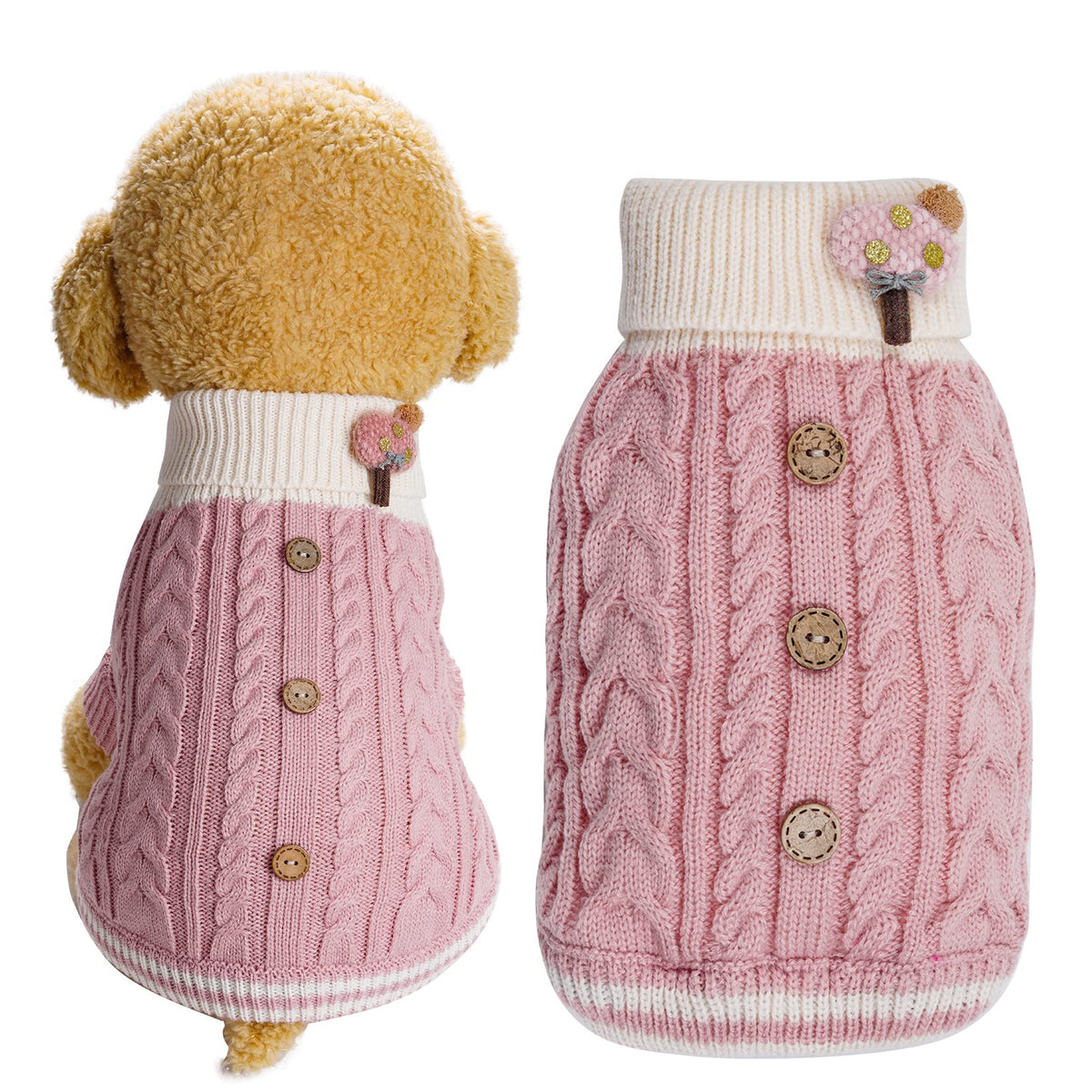Topbuti dog sweater turtleneck front view keeps small pets warm during cold walks.